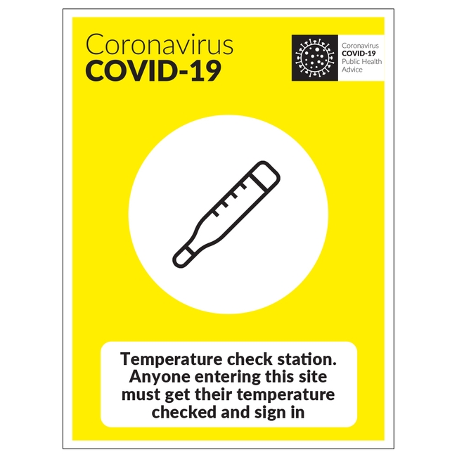 Coronavirus Temperature Check Entering Site Sign